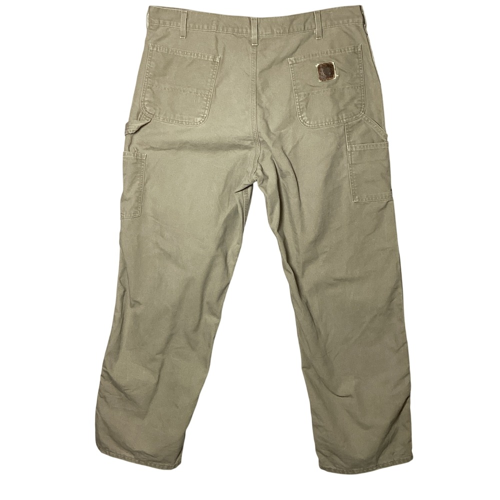 Carhartt Mens Size 40x32 Khaki Tan Duck Canvas Carpenter Work Pants Utility - Picture 2 of 8